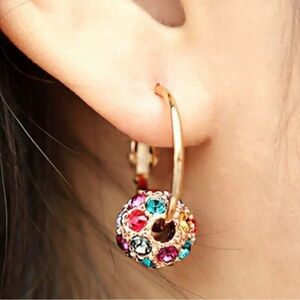 Elegant Gold Multicolor Ball Hoop Earrings